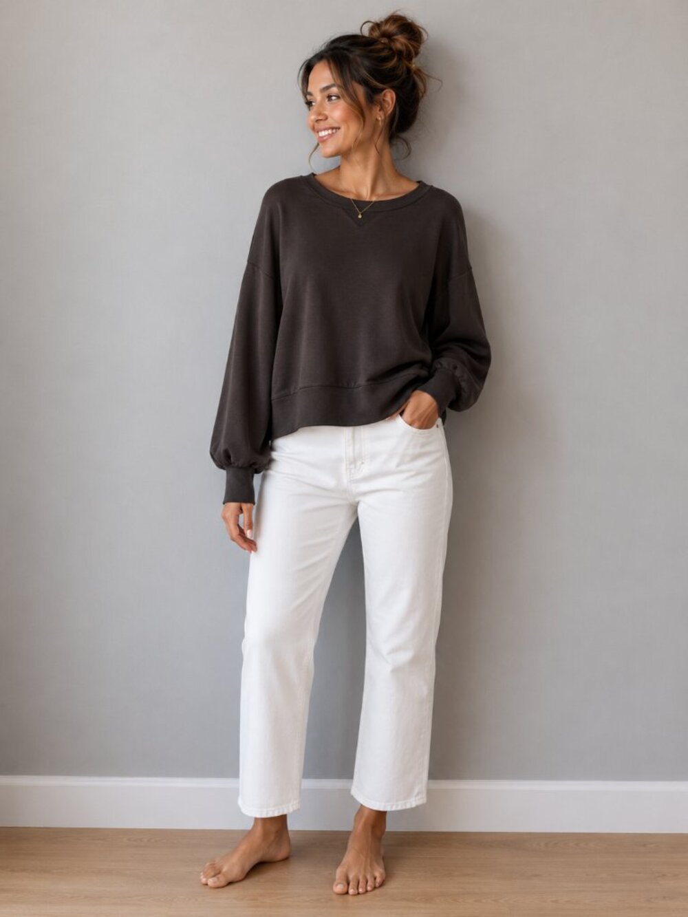 Scotch & Soda Black Drop-Shoulder Crewneck Sweater